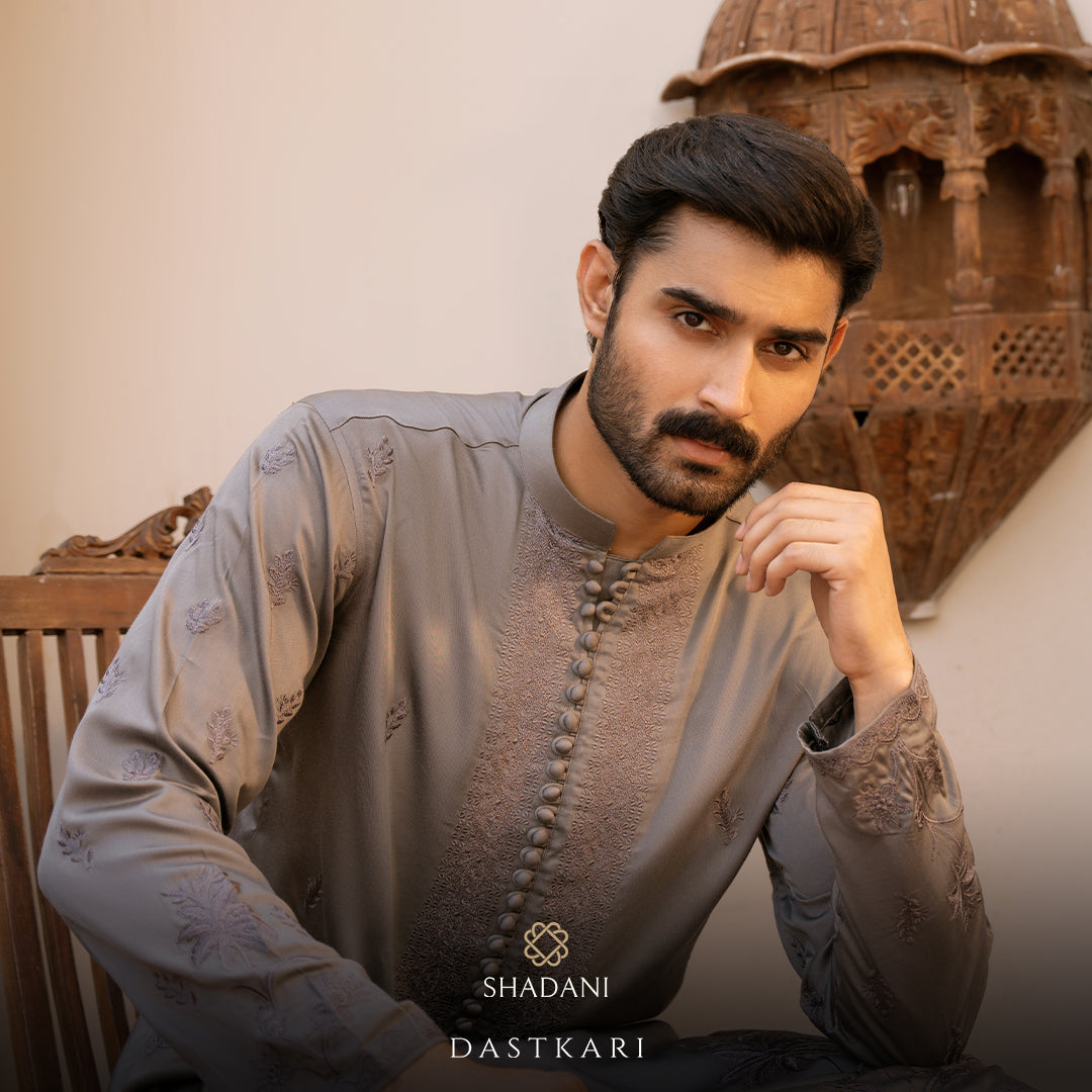 A premium silk kurta for men with intricate embroidery, perfect for weddings and formal events.