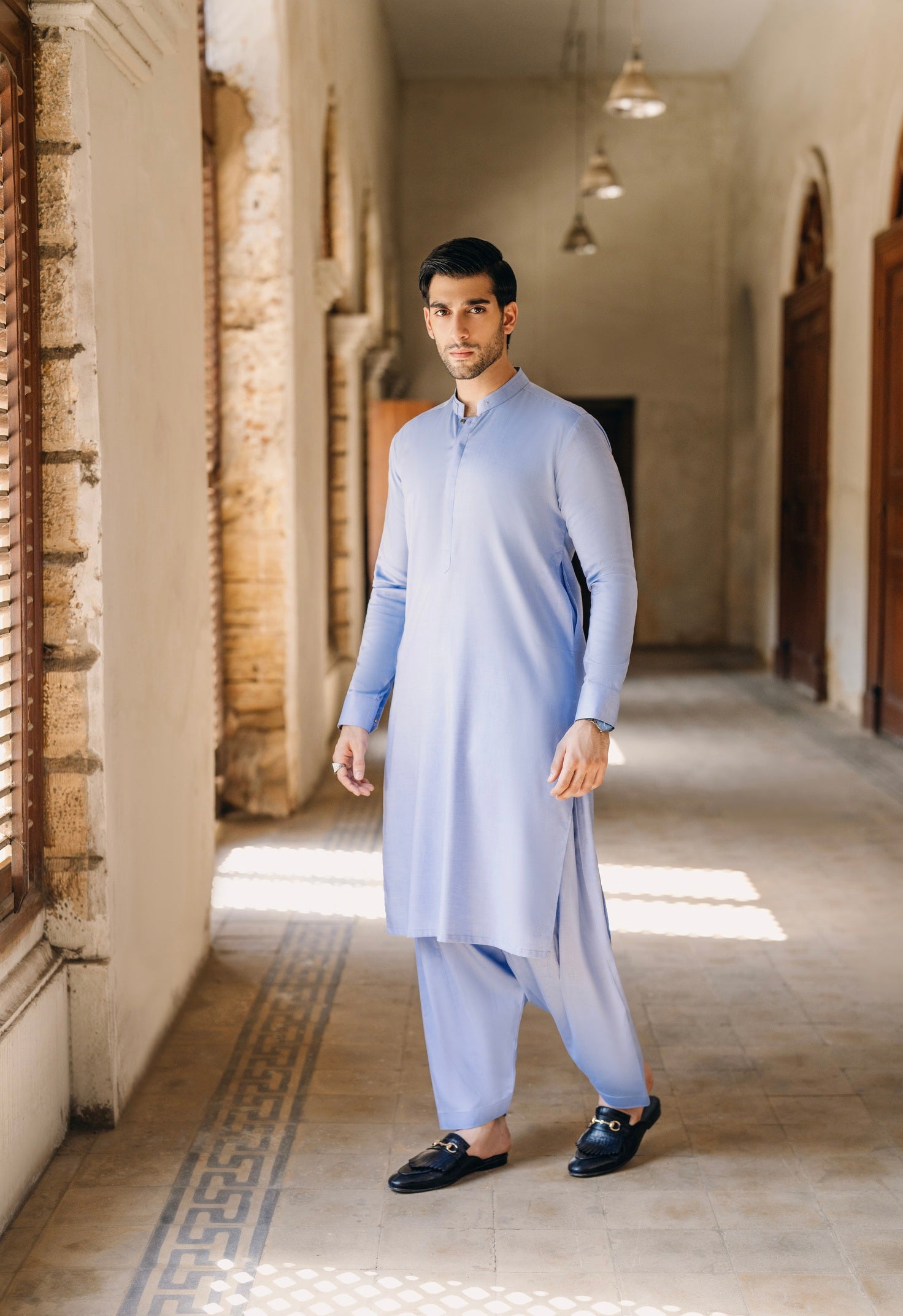 Lake Blue Egyptian Cotton Shalwar Kameez