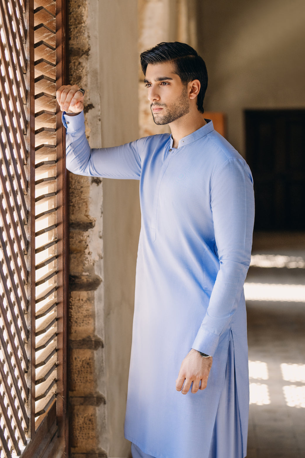 Lake Blue Egyptian Cotton Shalwar Kameez