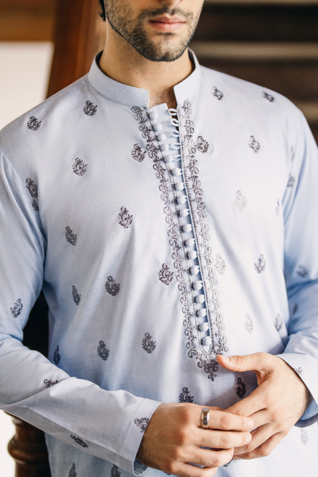 Sky Blue Damask Pattern Kurta Pajama