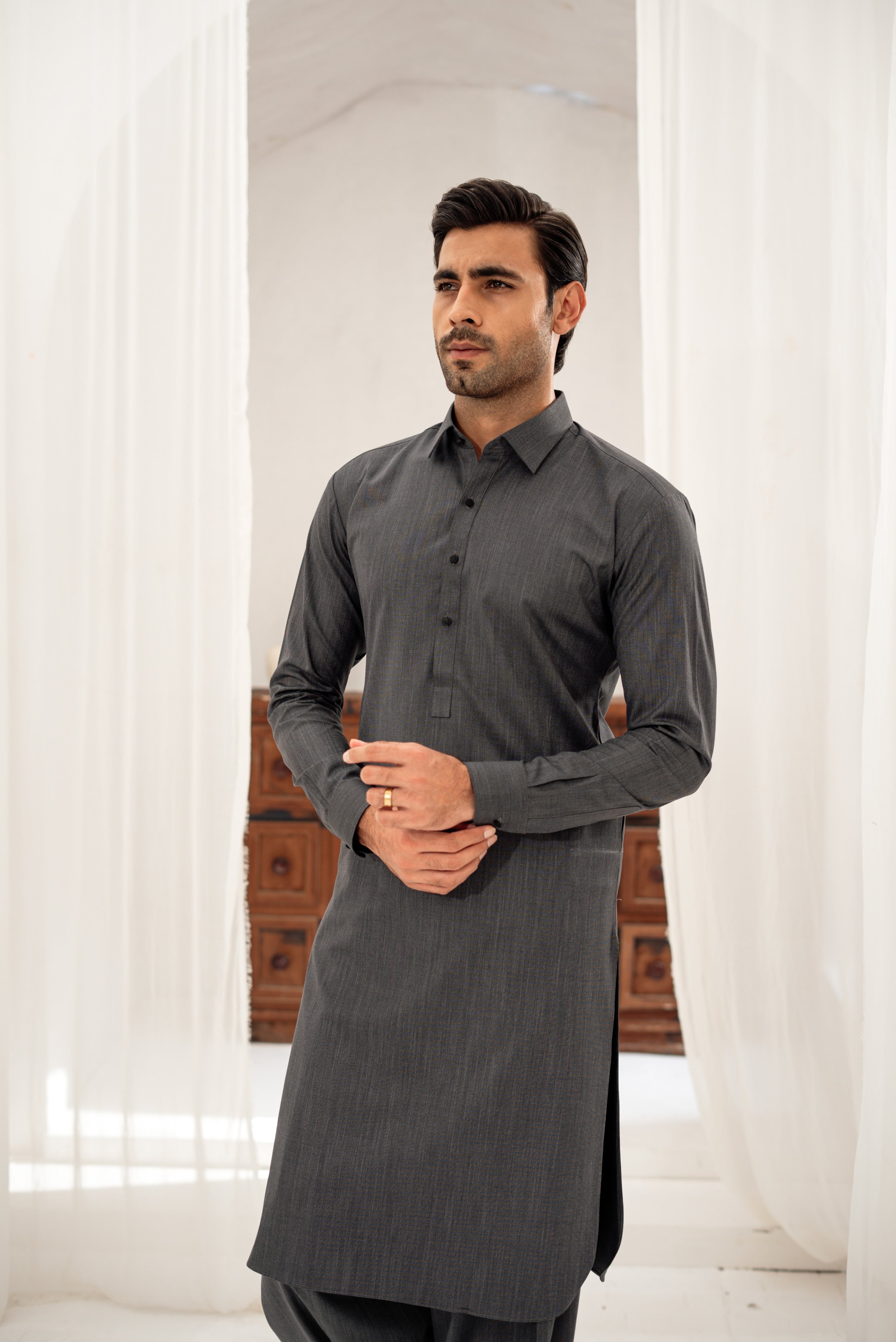 Dark Grey Kameez Shalwar