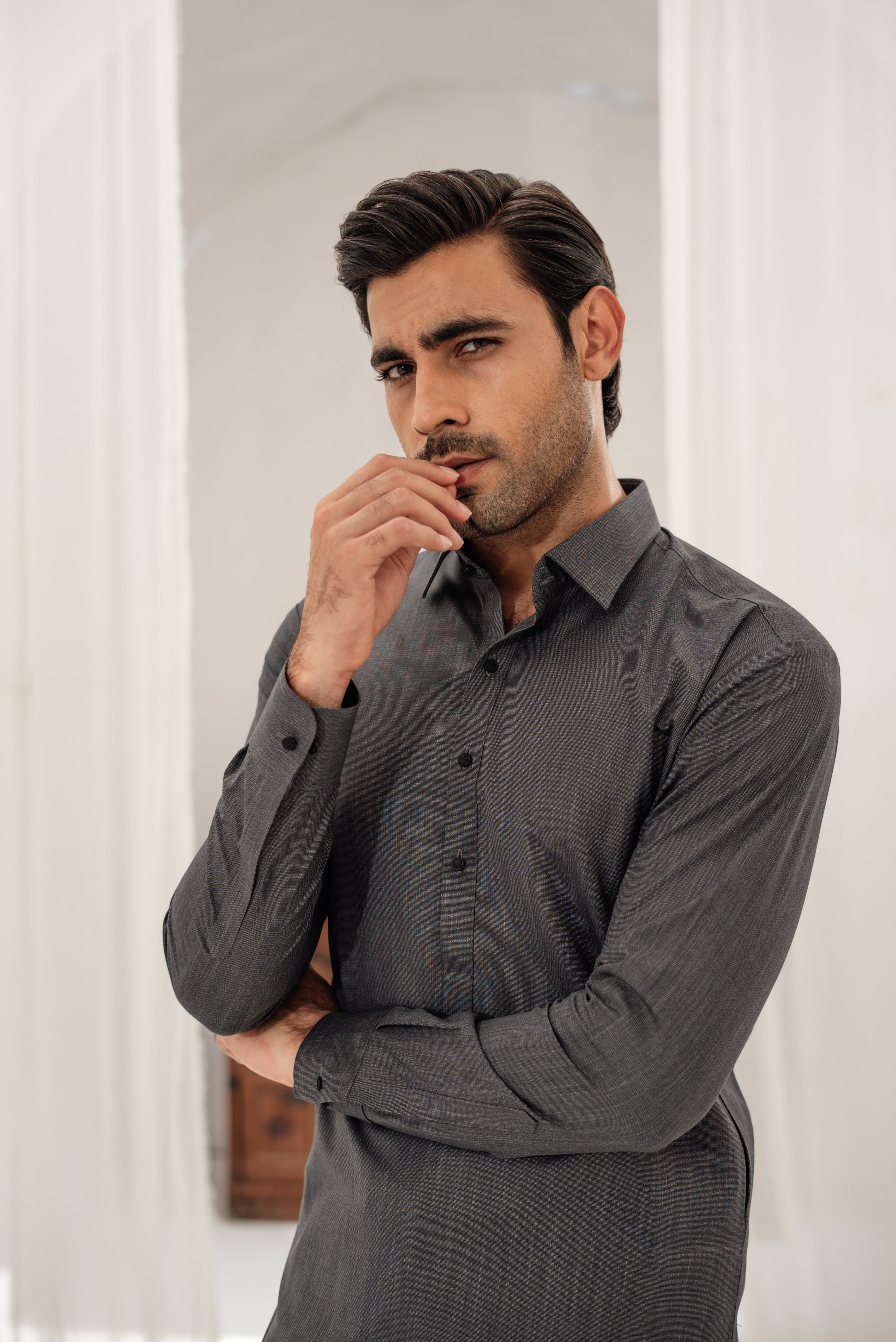 Dark Grey Kameez Shalwar