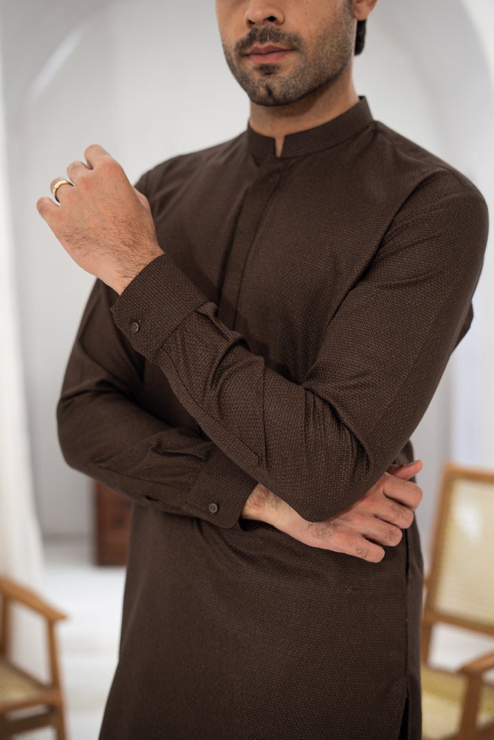 3 Piece Spanish Brown Suit (Kurta Pajama &amp; Waistcoat)