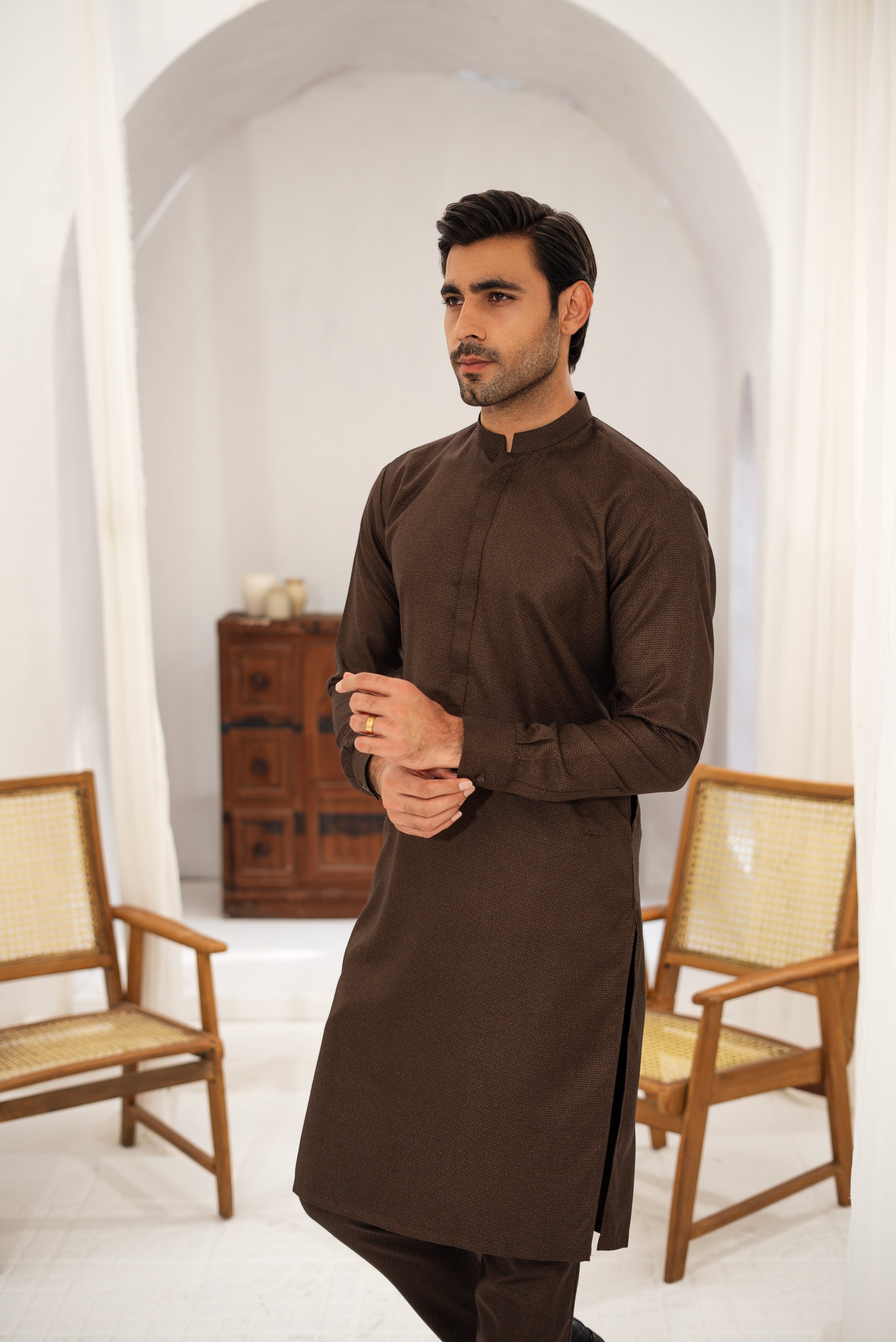 3 Piece Spanish Brown Suit (Kurta Pajama & Waistcoat)