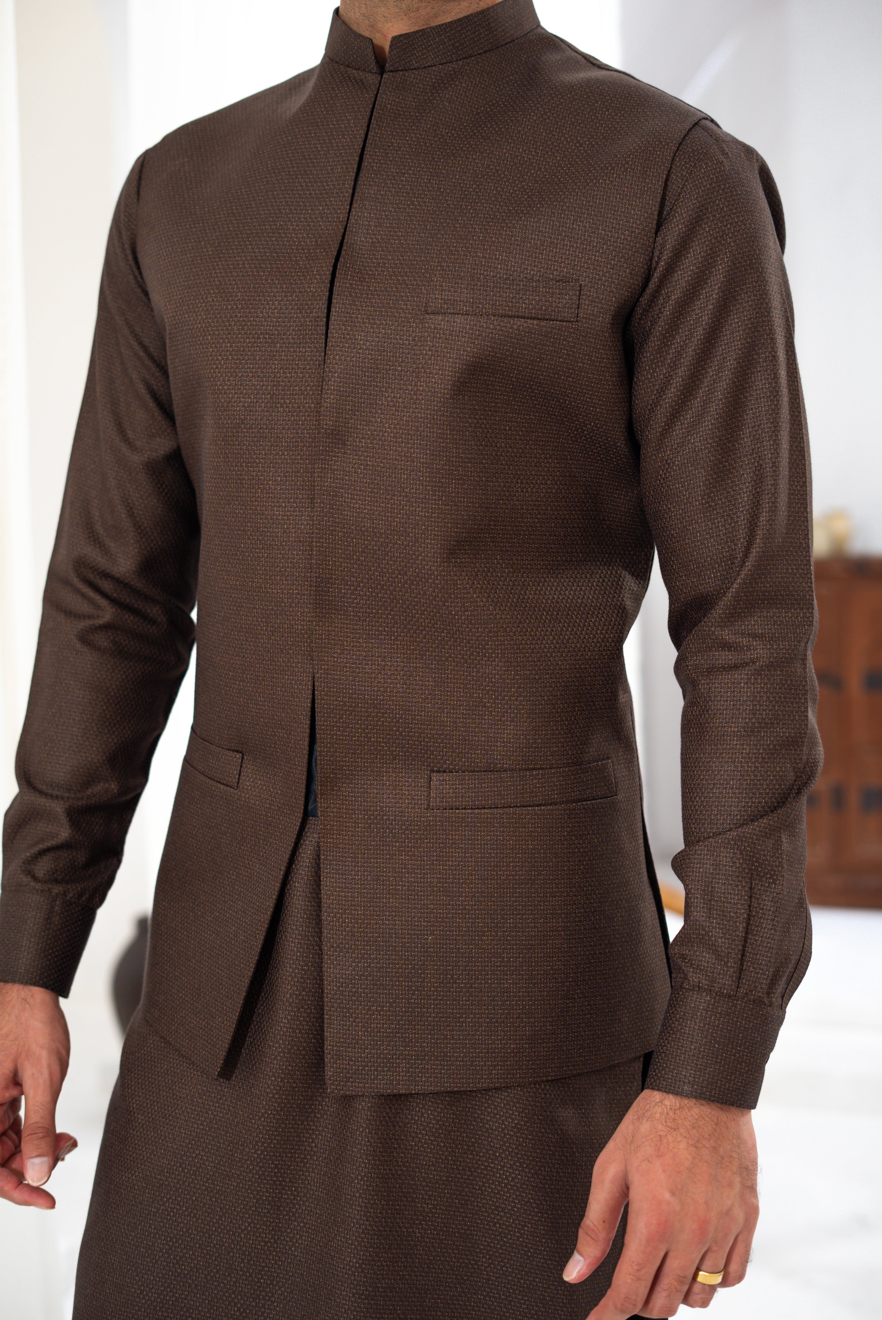 3 Piece Spanish Brown Suit (Kurta Pajama & Waistcoat)