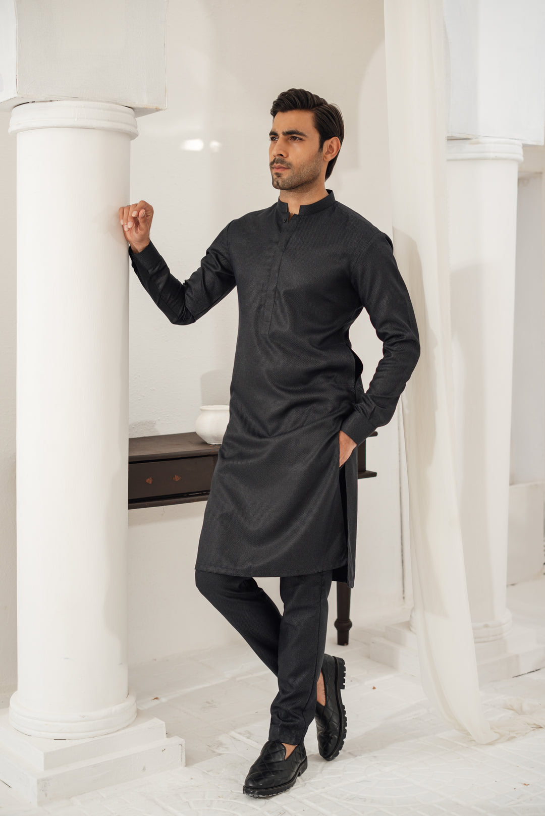 3 Piece Black Suit (Kurta Pajama & Waistcoat)