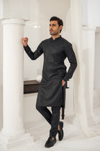 3 Piece Black Suit (Kurta Pajama & Waistcoat)