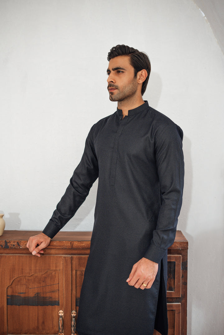 3 Piece Black Suit (Kurta Pajama &amp; Waistcoat)