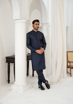 3 Piece Dark Blue Suit (Kurta Pajama & Waistcoat)