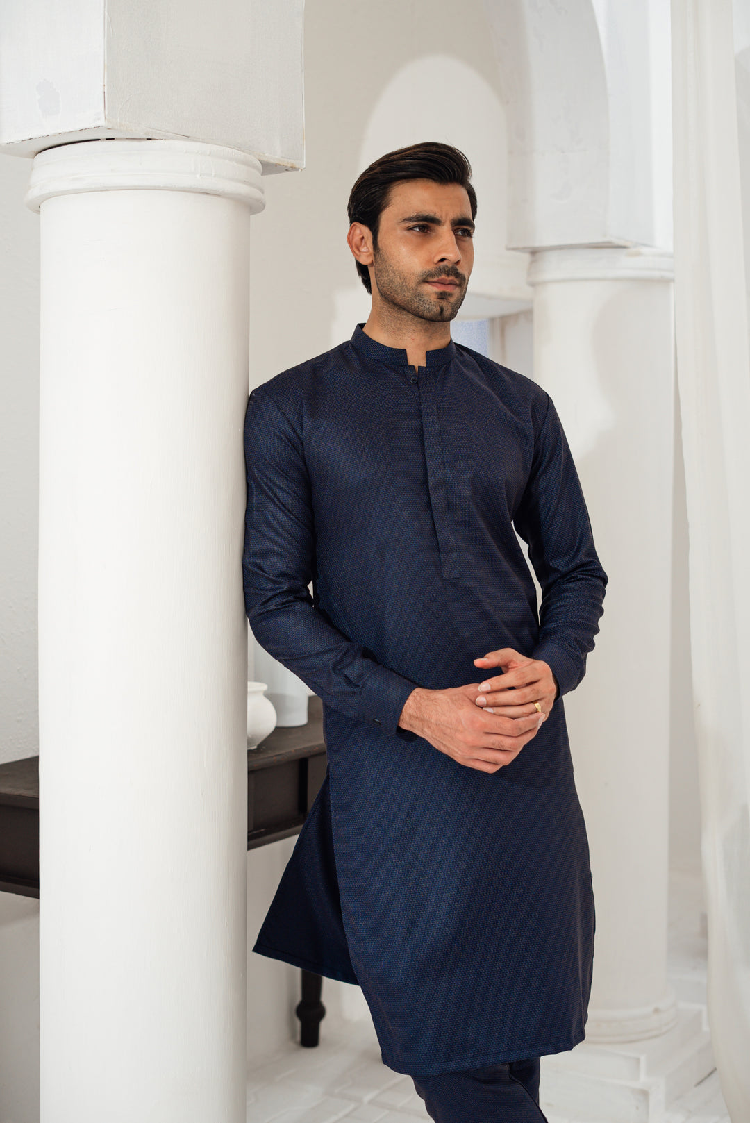 3 Piece Dark Blue Suit (Kurta Pajama & Waistcoat)