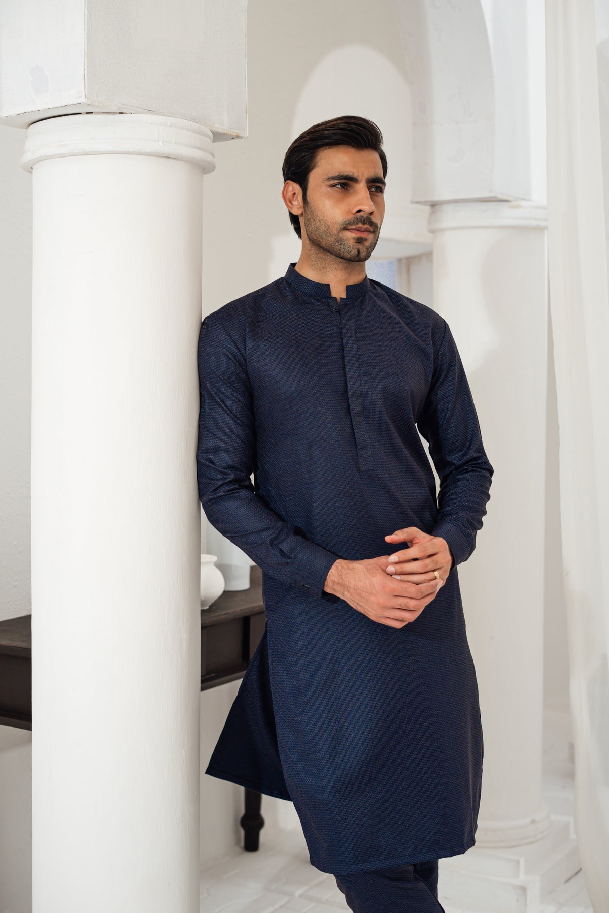 3 Piece Dark Blue Suit (Kurta Pajama & Waistcoat)