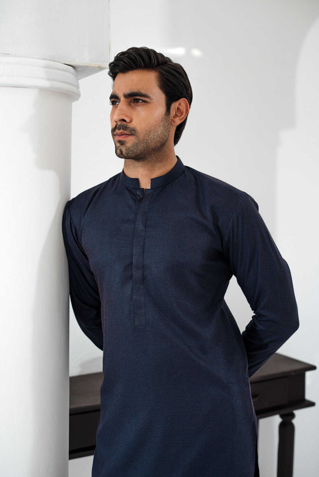 3 Piece Dark Blue Suit (Kurta Pajama & Waistcoat)