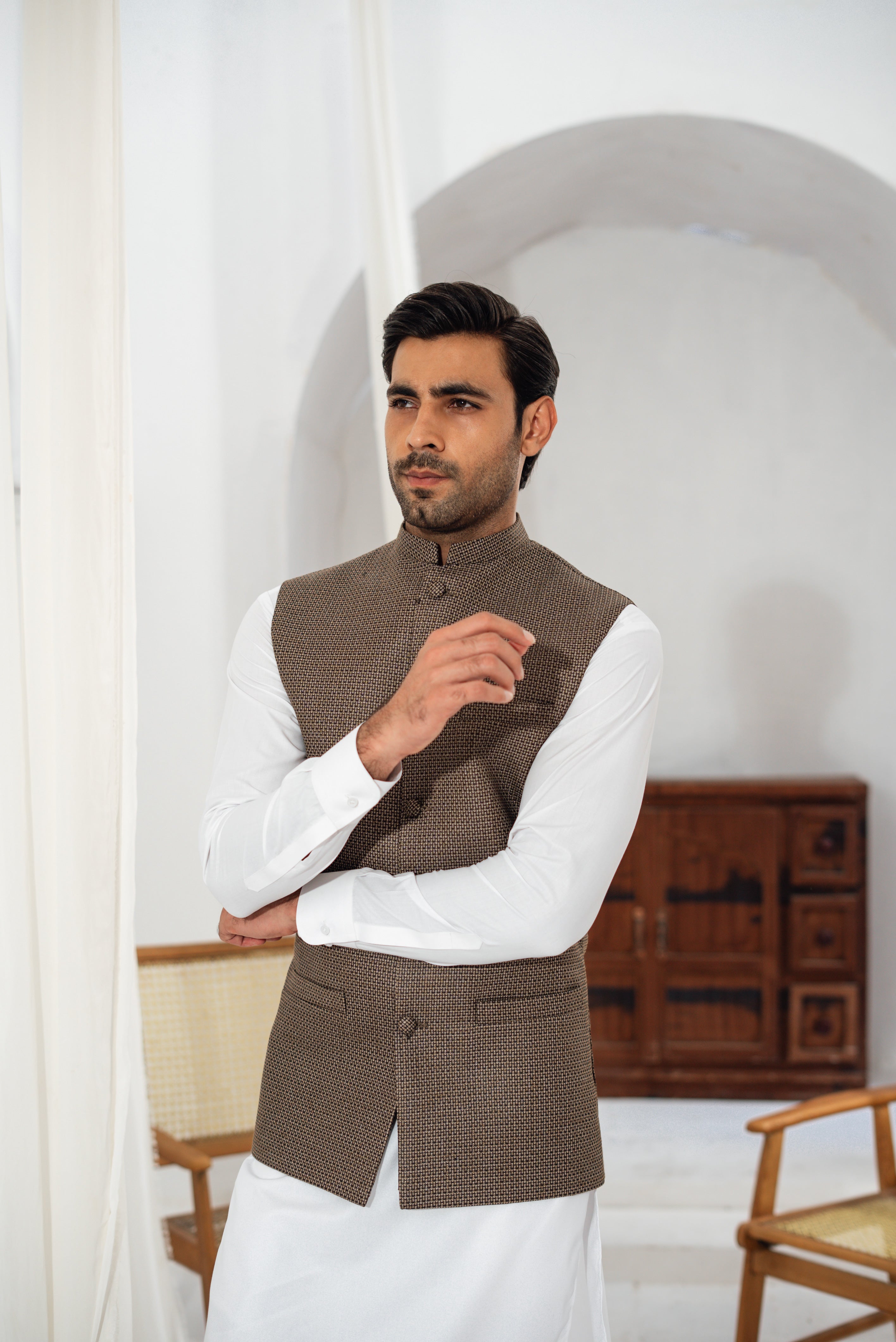 Brown Textured Waistcoat