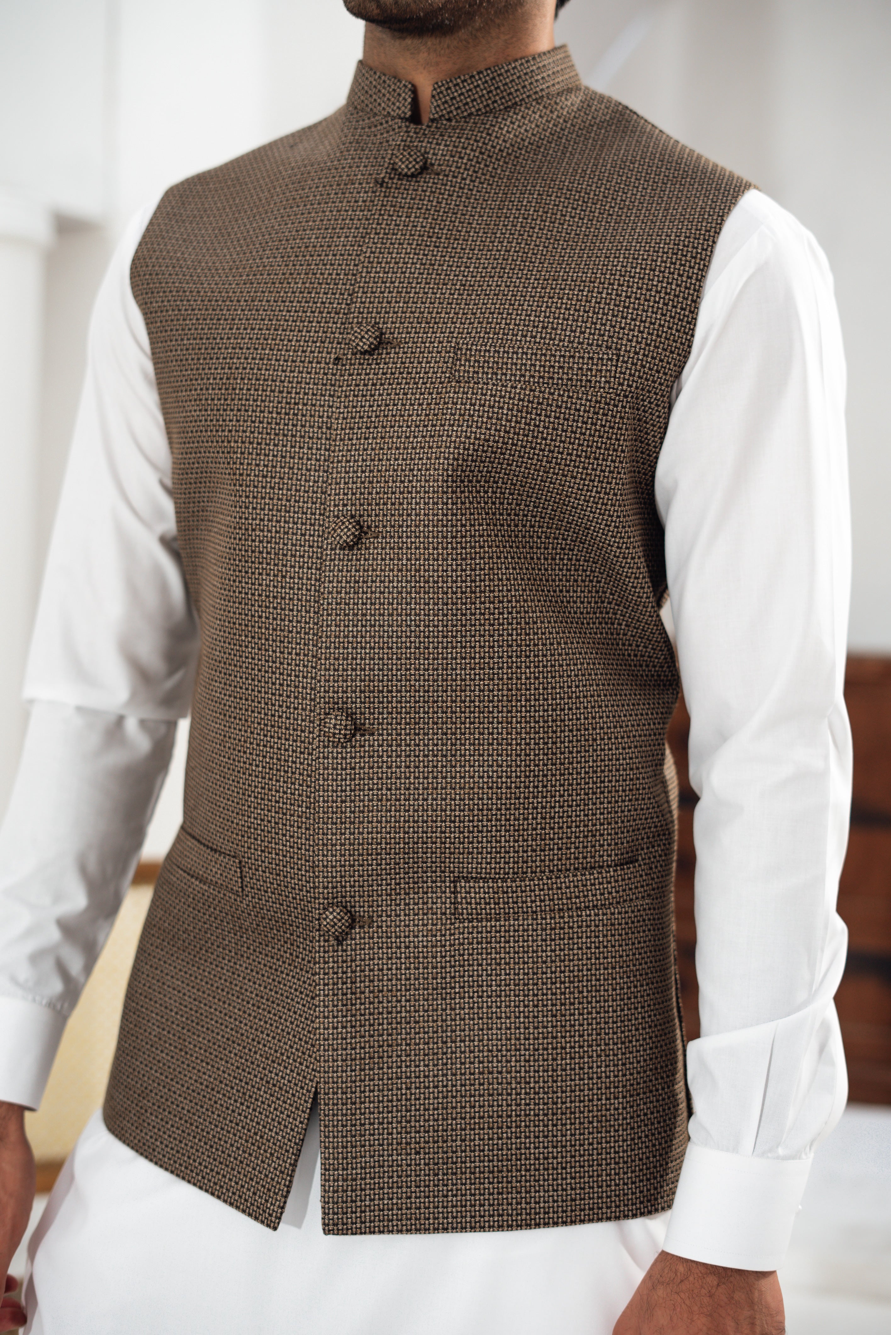 Brown Textured Waistcoat