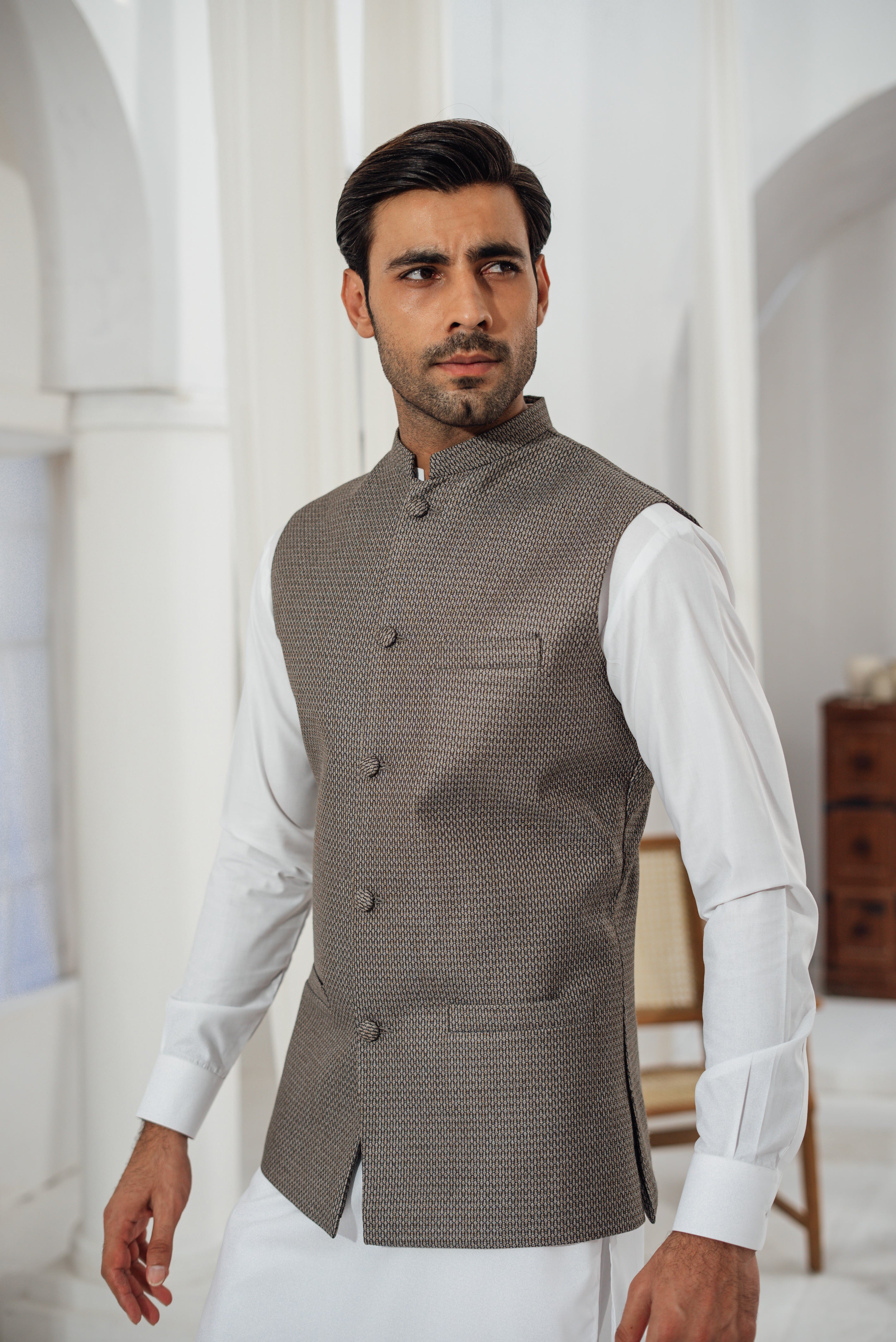 Grey Textured Waistcoat