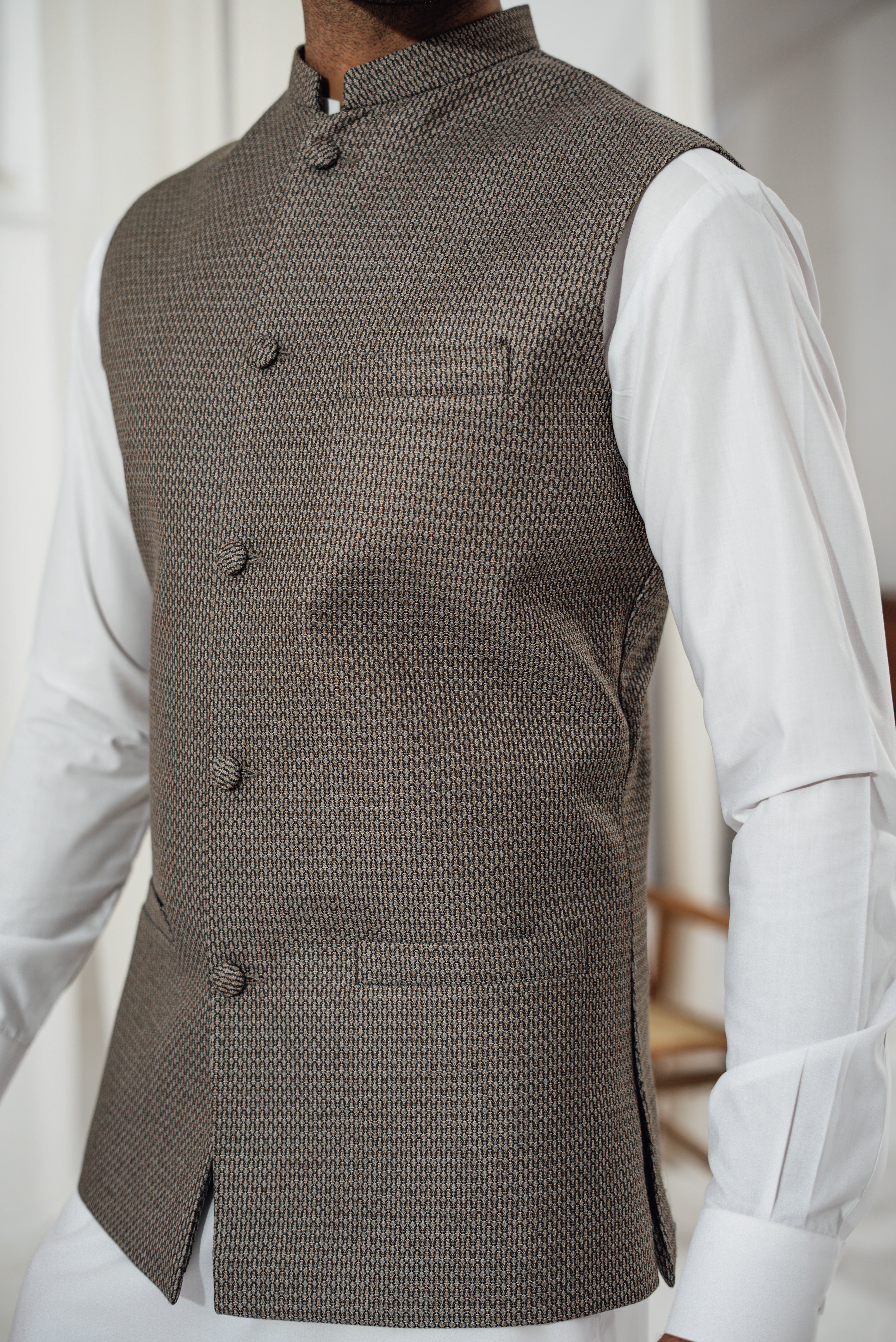 Grey Textured Waistcoat