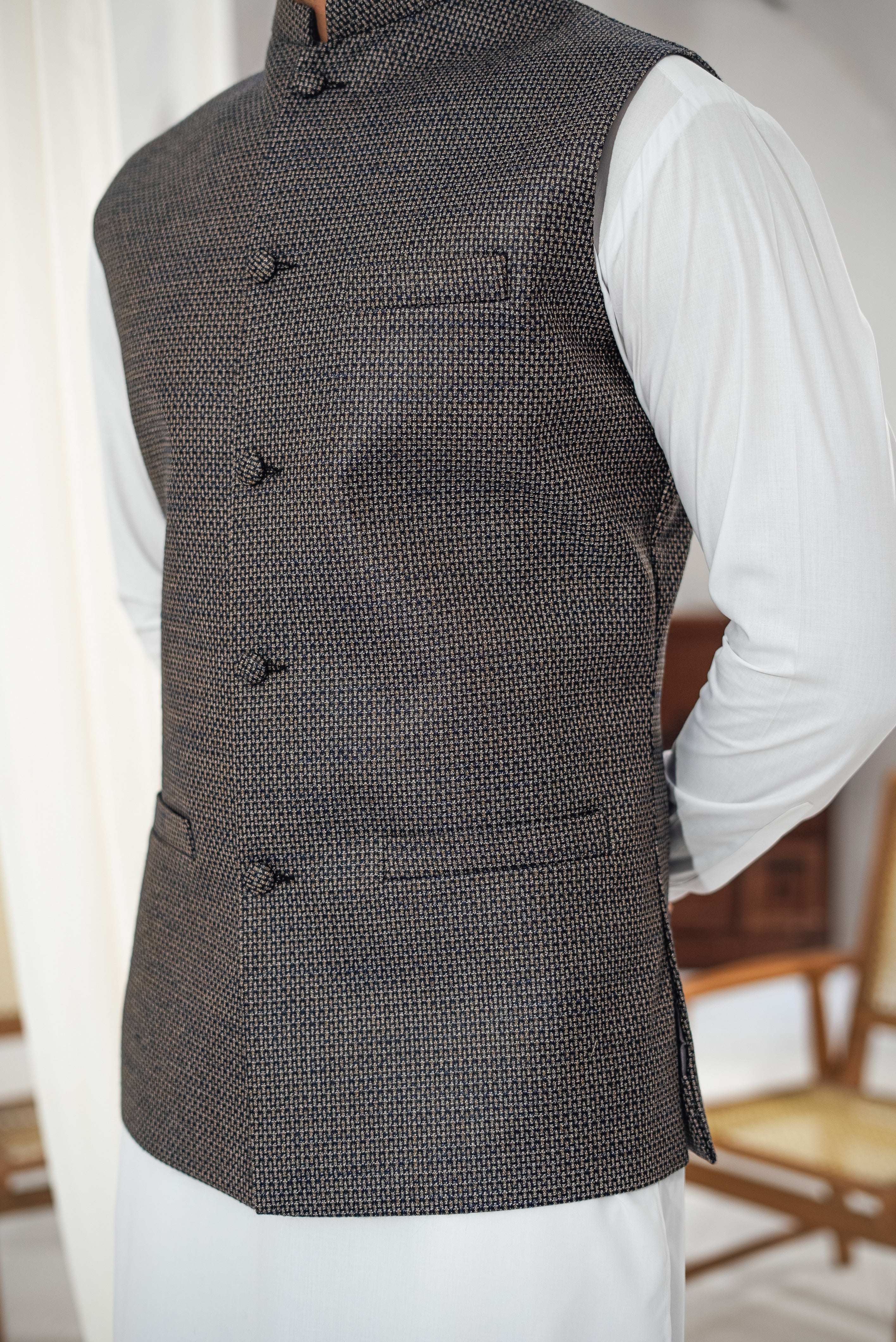 Blue Textured Waistcoat