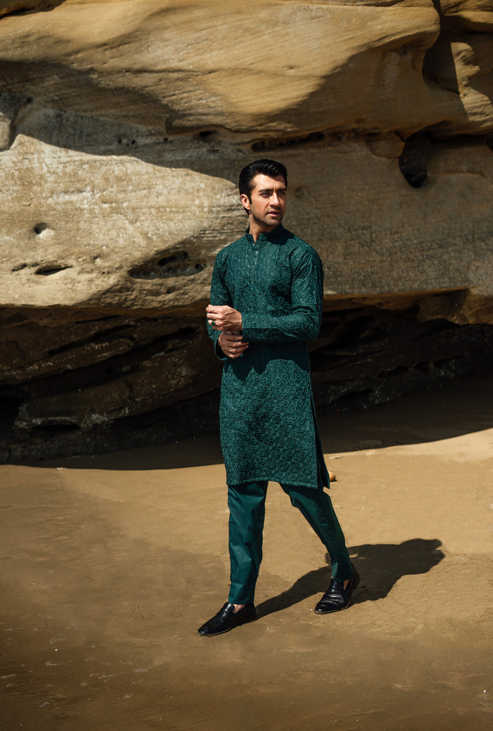 Green Embroidered Kurta &amp; Pajama