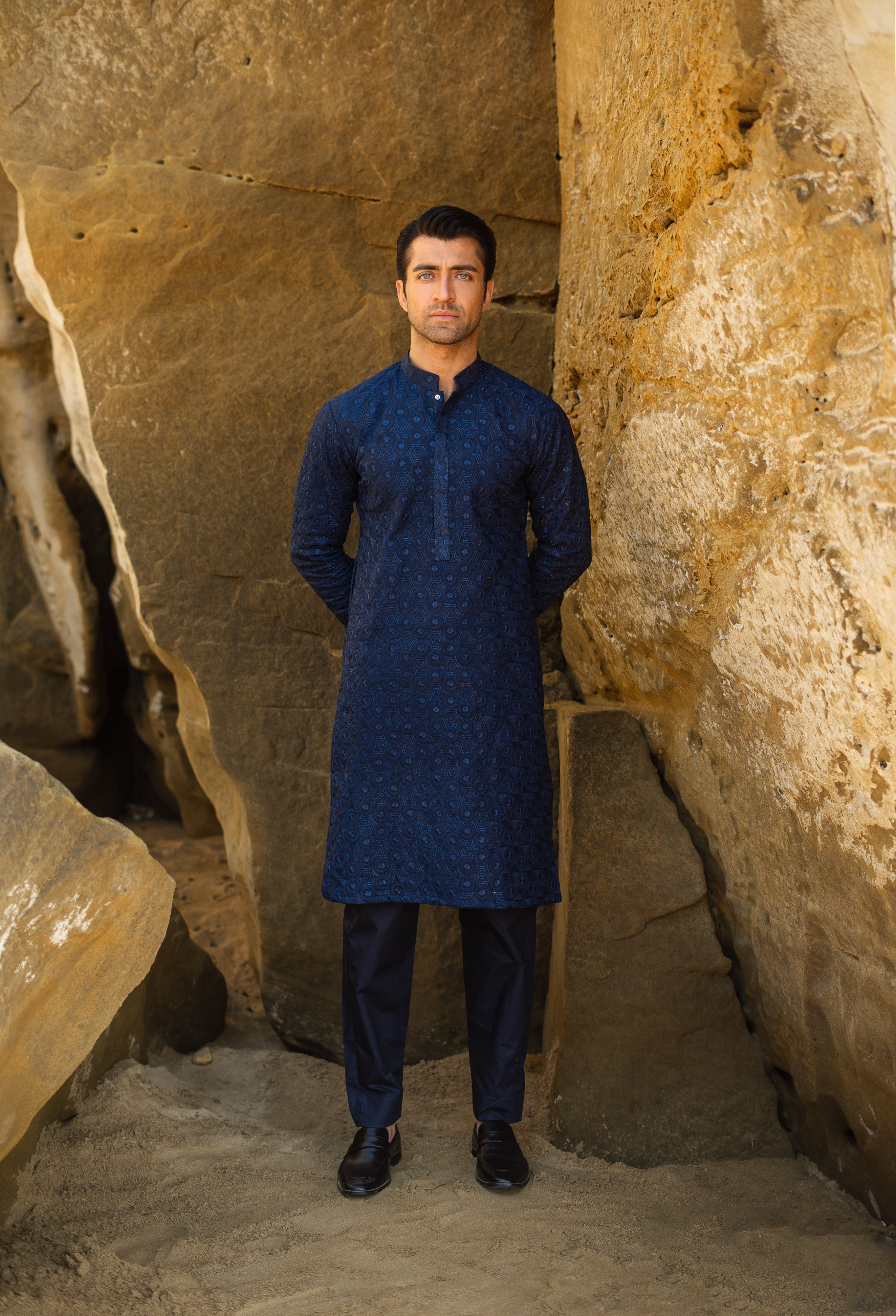 Navy Blue Embroidered Kurta & Pajama