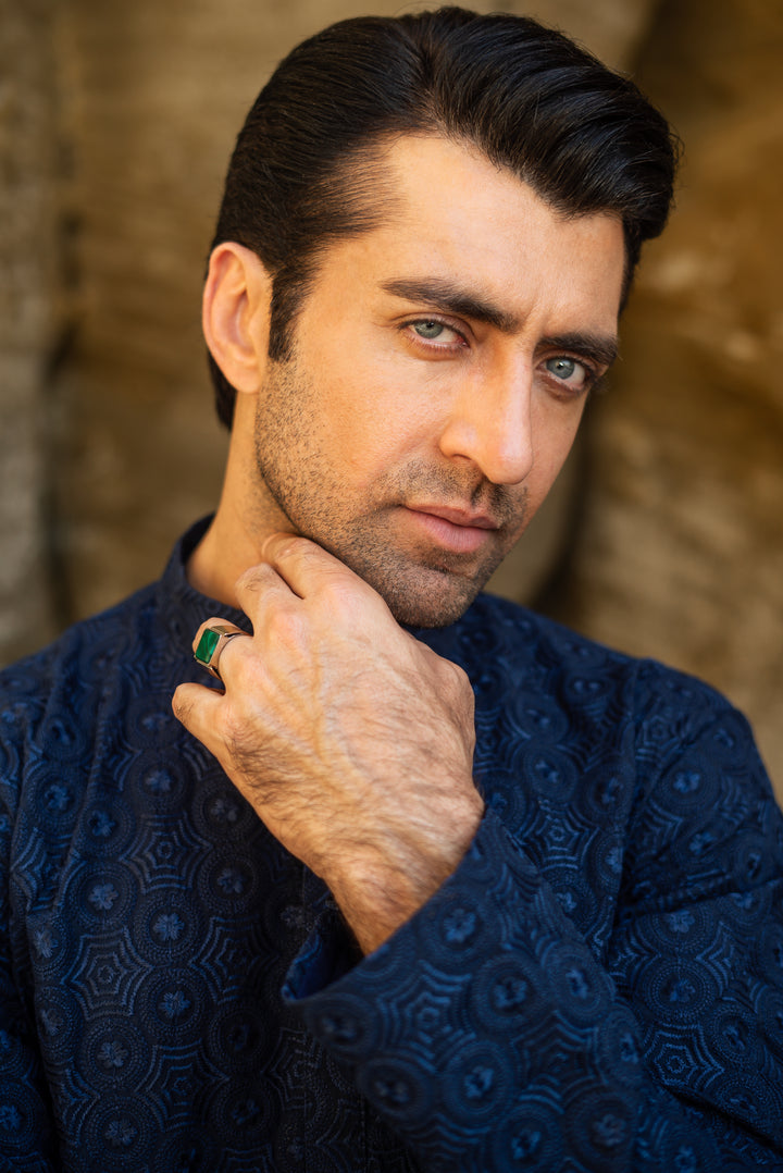 Navy Blue Embroidered Kurta &amp; Pajama