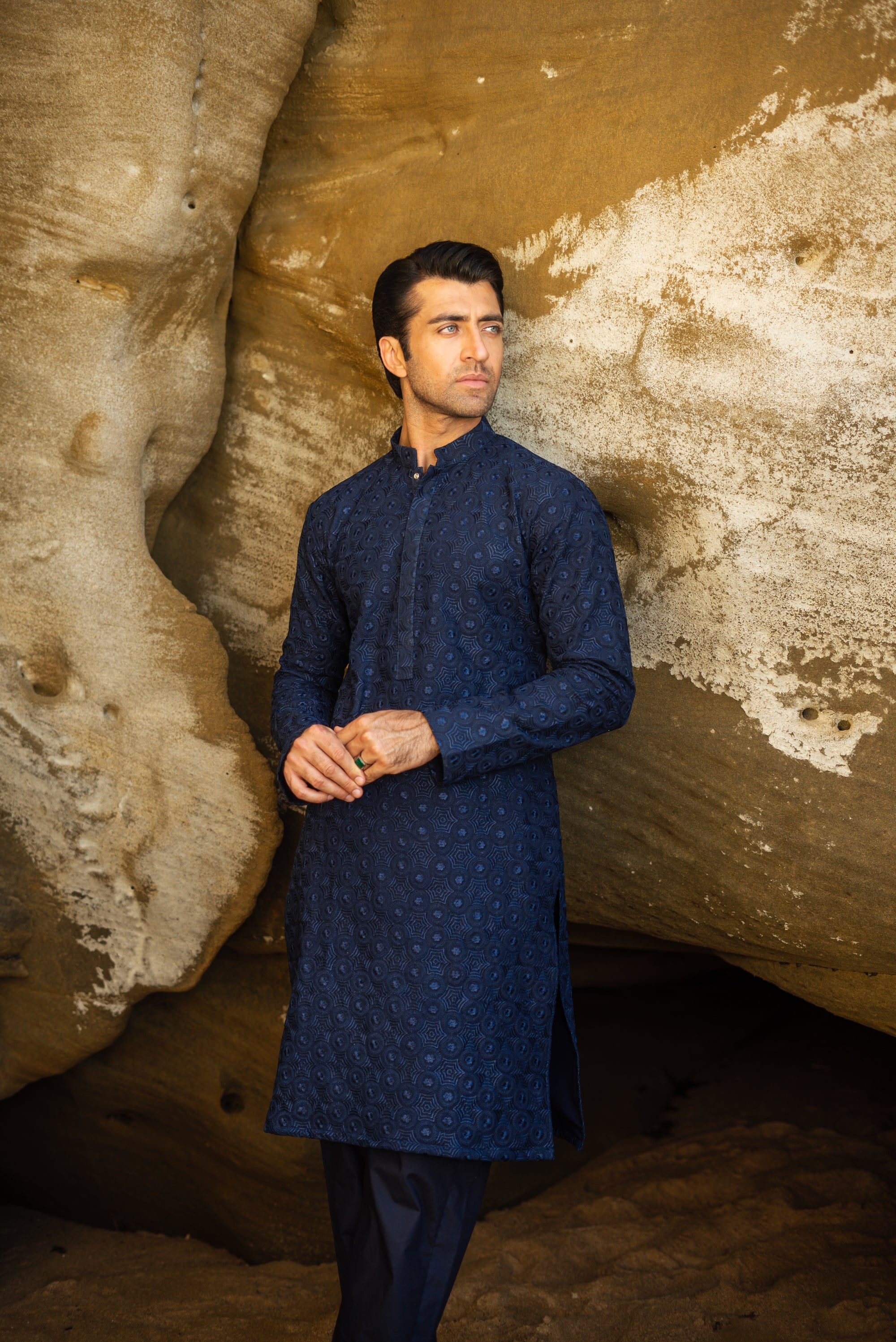 Navy Blue Embroidered Kurta & Pajama