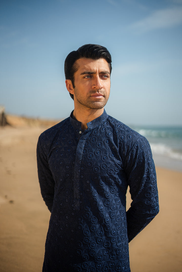 Navy Blue Embroidered Kurta &amp; Pajama