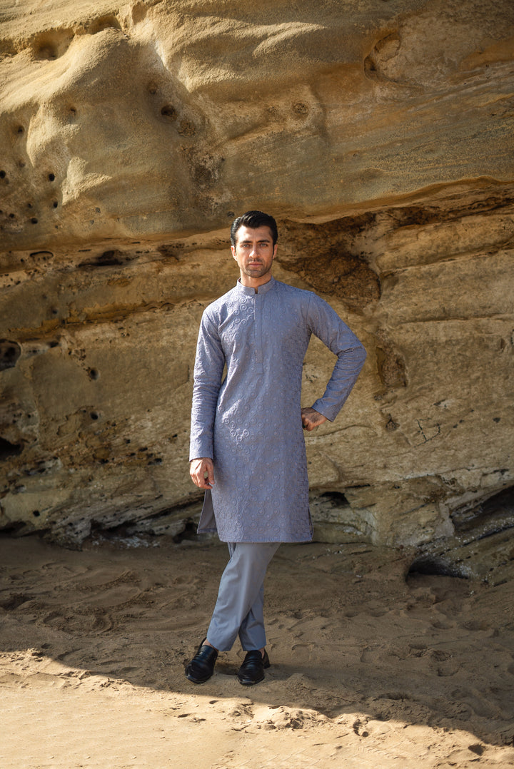 Grey Embroidered Kurta &amp; Pajama
