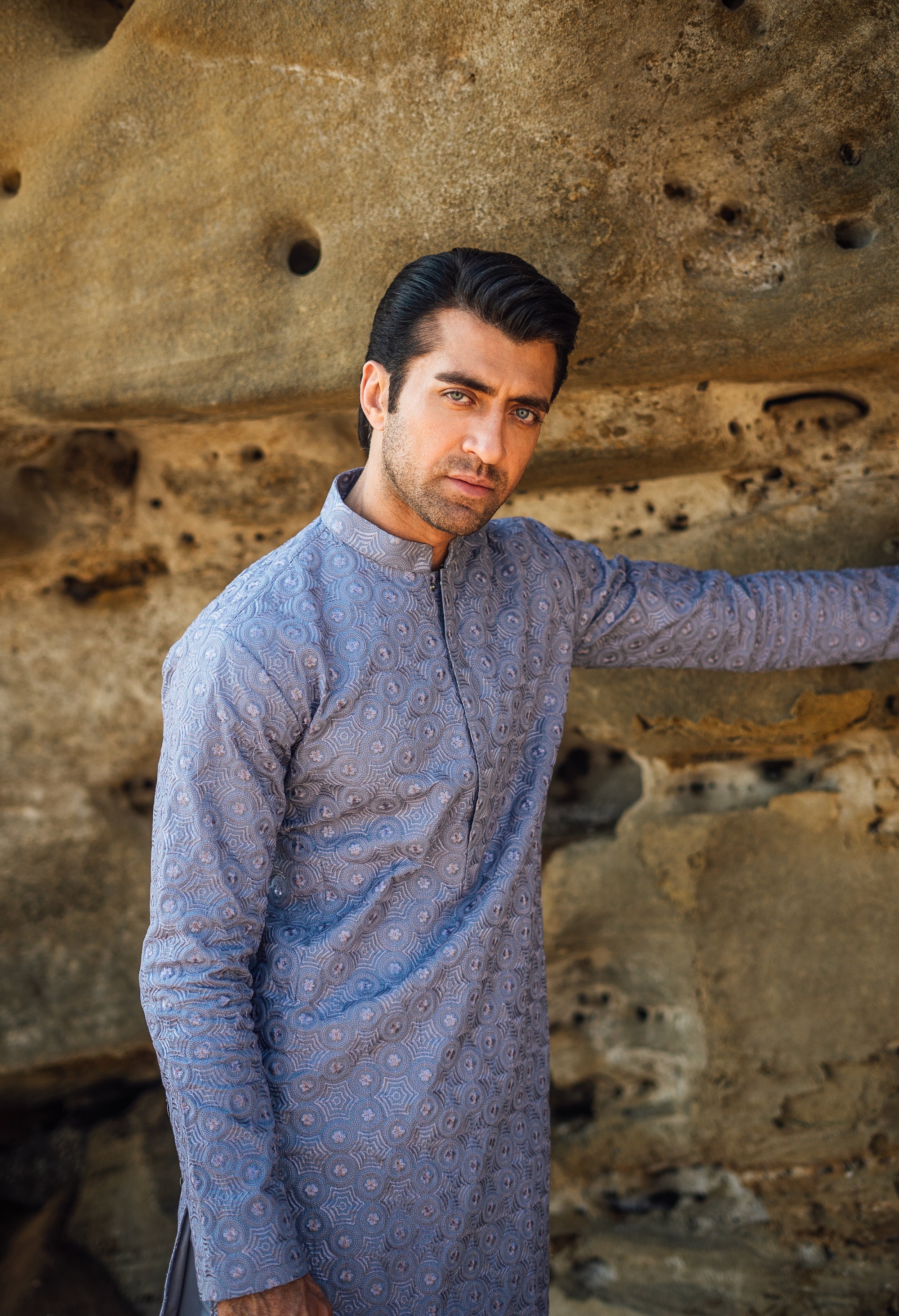 Grey Embroidered Kurta & Pajama