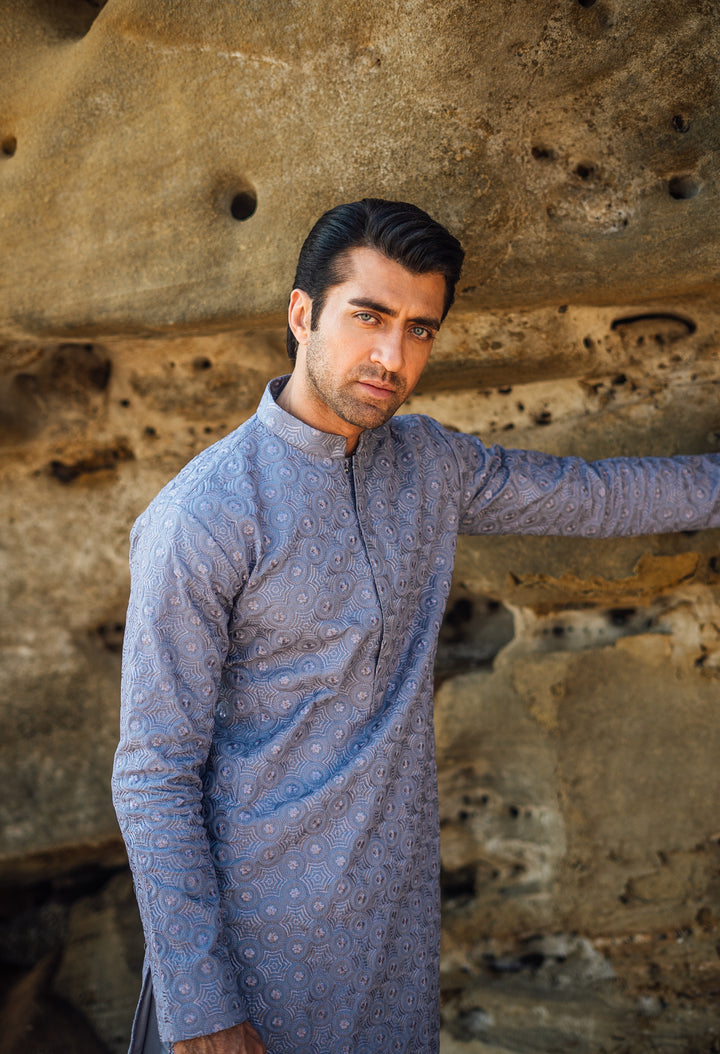 Grey Embroidered Kurta &amp; Pajama