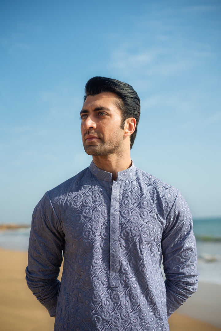 Grey Embroidered Kurta &amp; Pajama