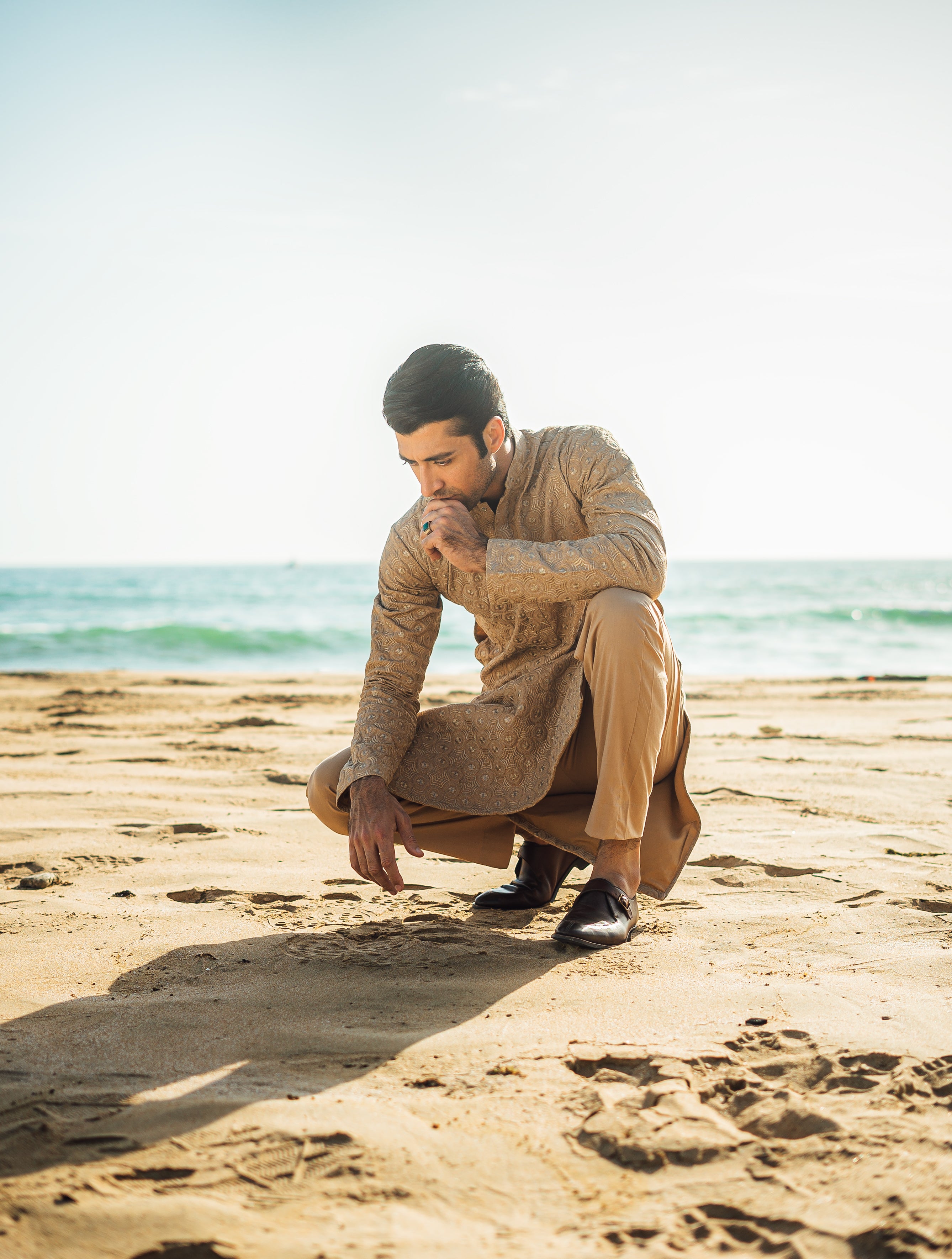 Golden Embroidered Kurta & Pajama