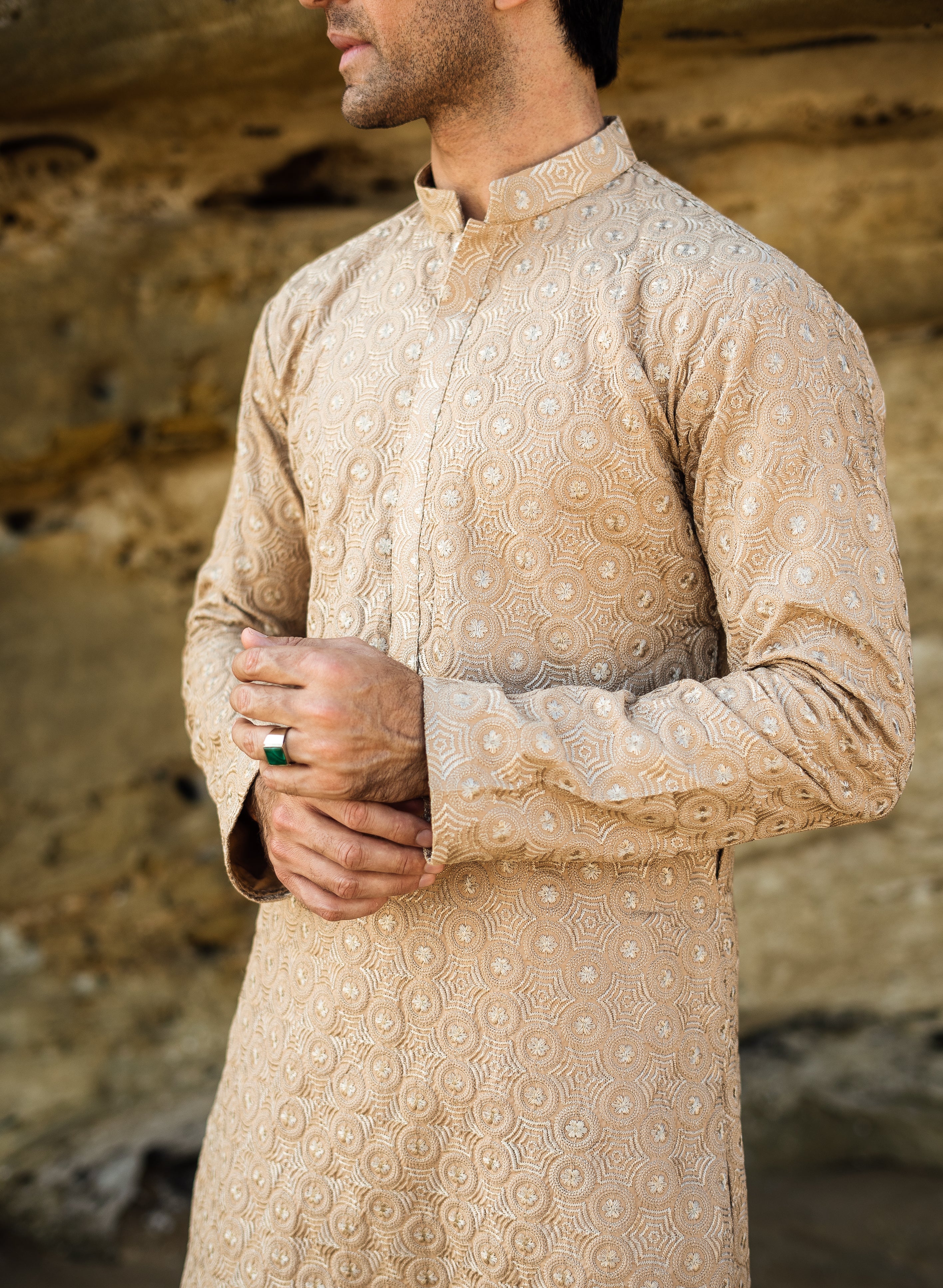 Golden Embroidered Kurta & Pajama