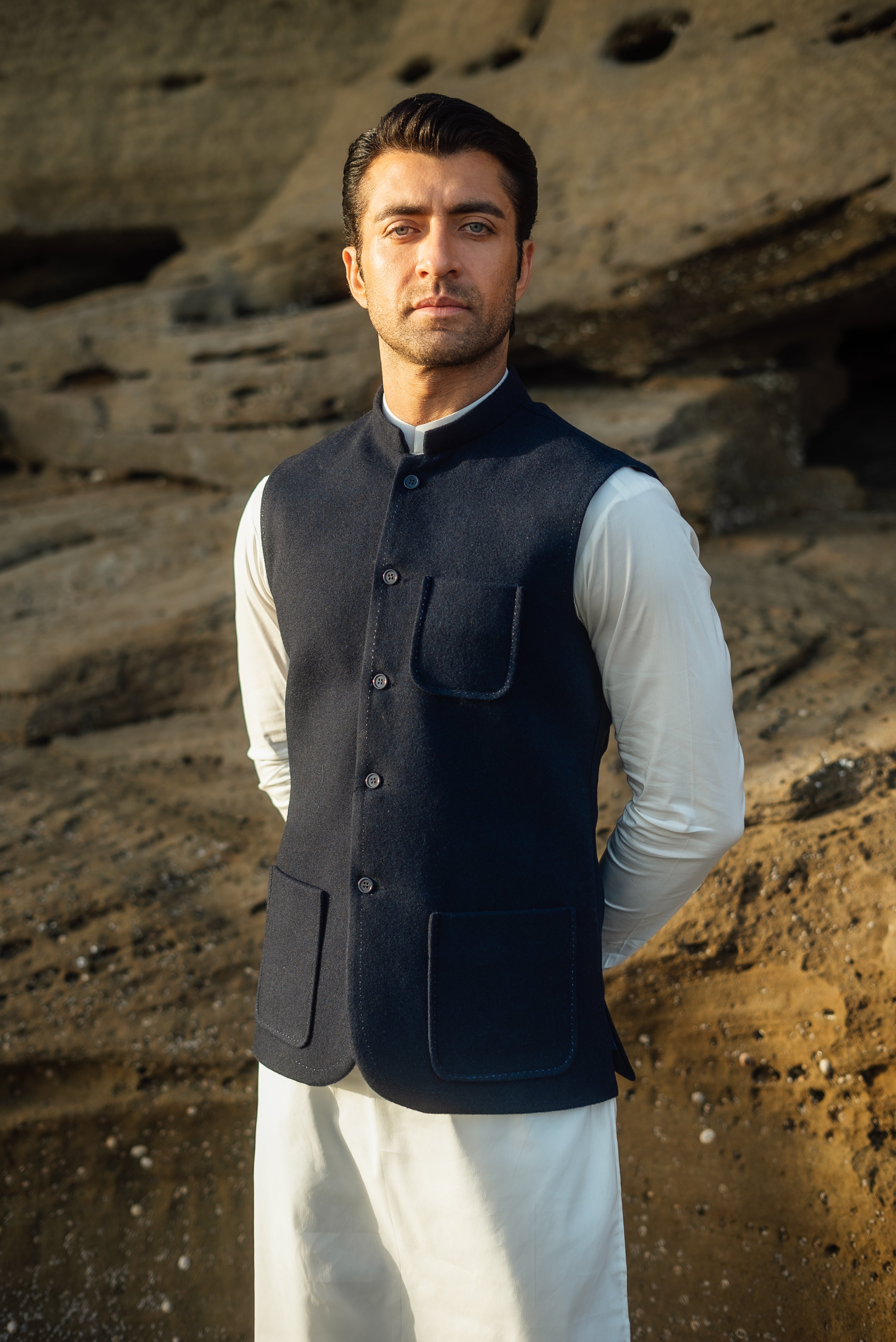 Navy Blue Nehru Waistcoat