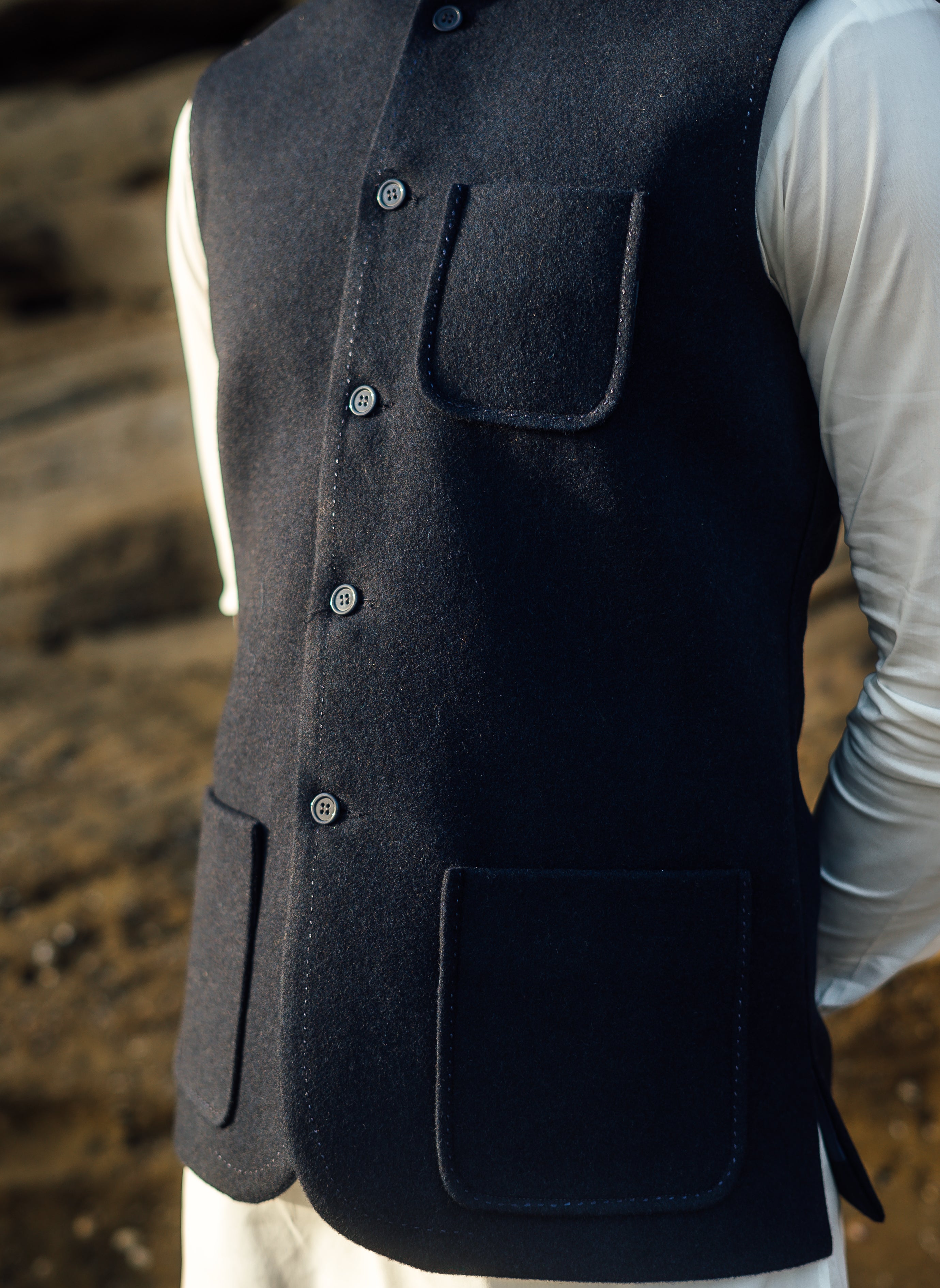 Navy Blue Nehru Waistcoat