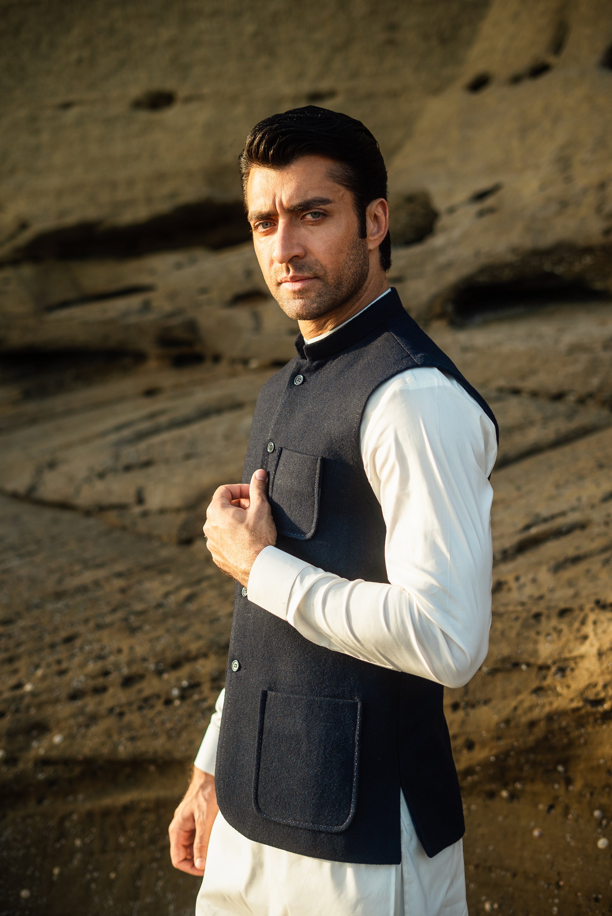 Navy Blue Nehru Waistcoat