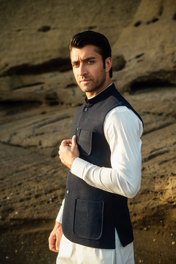Navy Blue Nehru Waistcoat