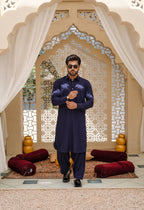 Indigo Blue Kameez Shalwar with Shirt Collar