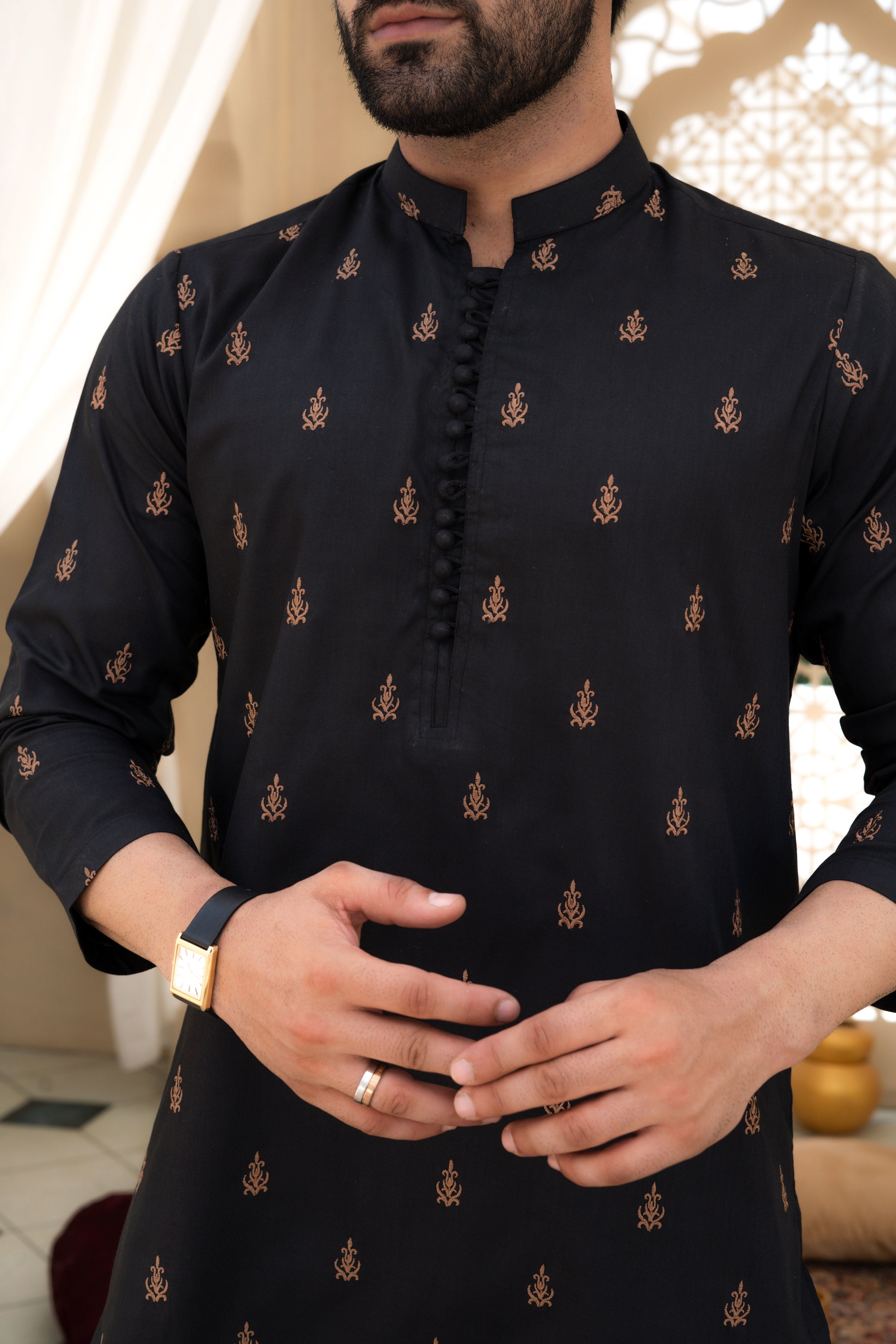 Midnight Black Embroidered Kurta