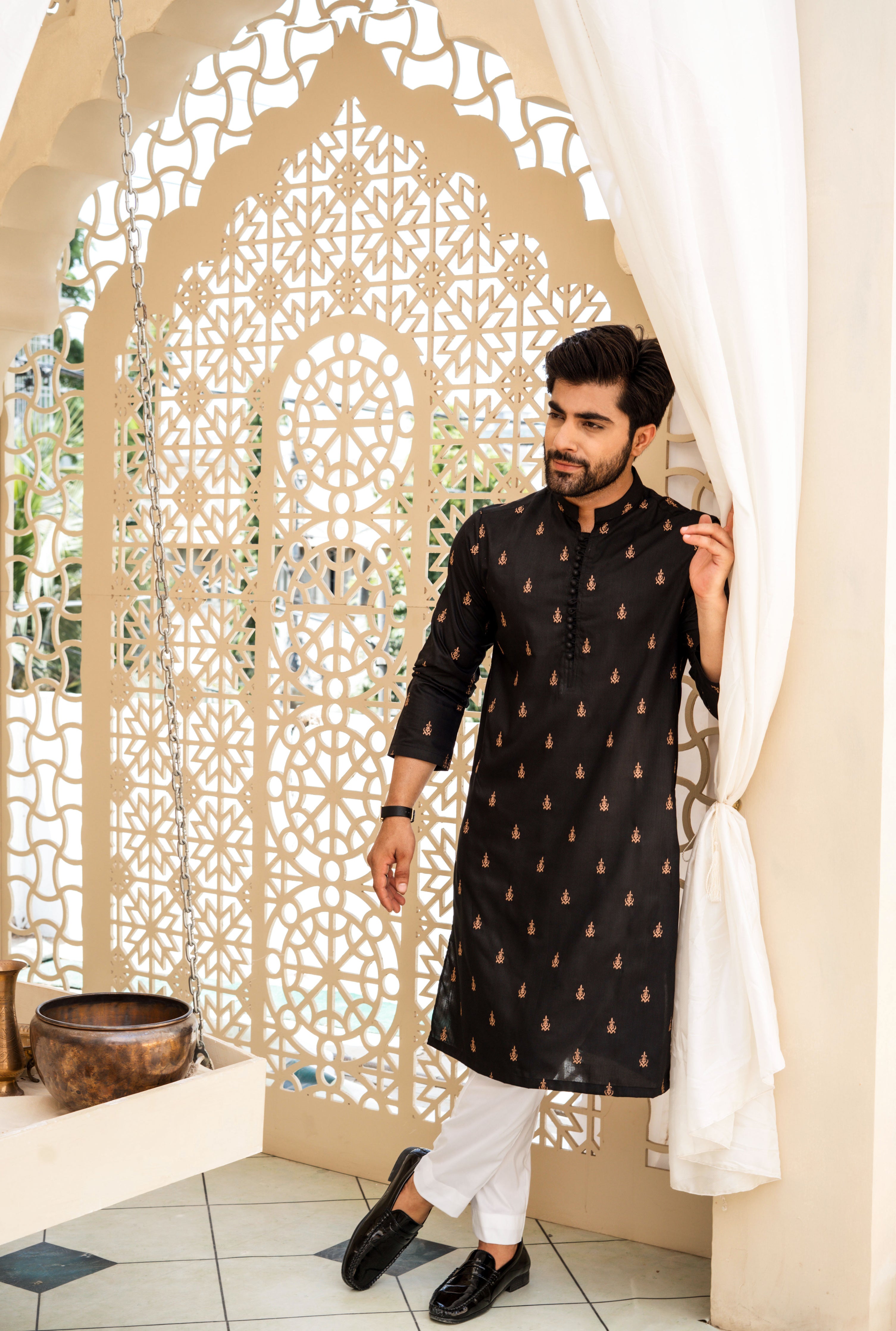 Midnight Black Embroidered Kurta