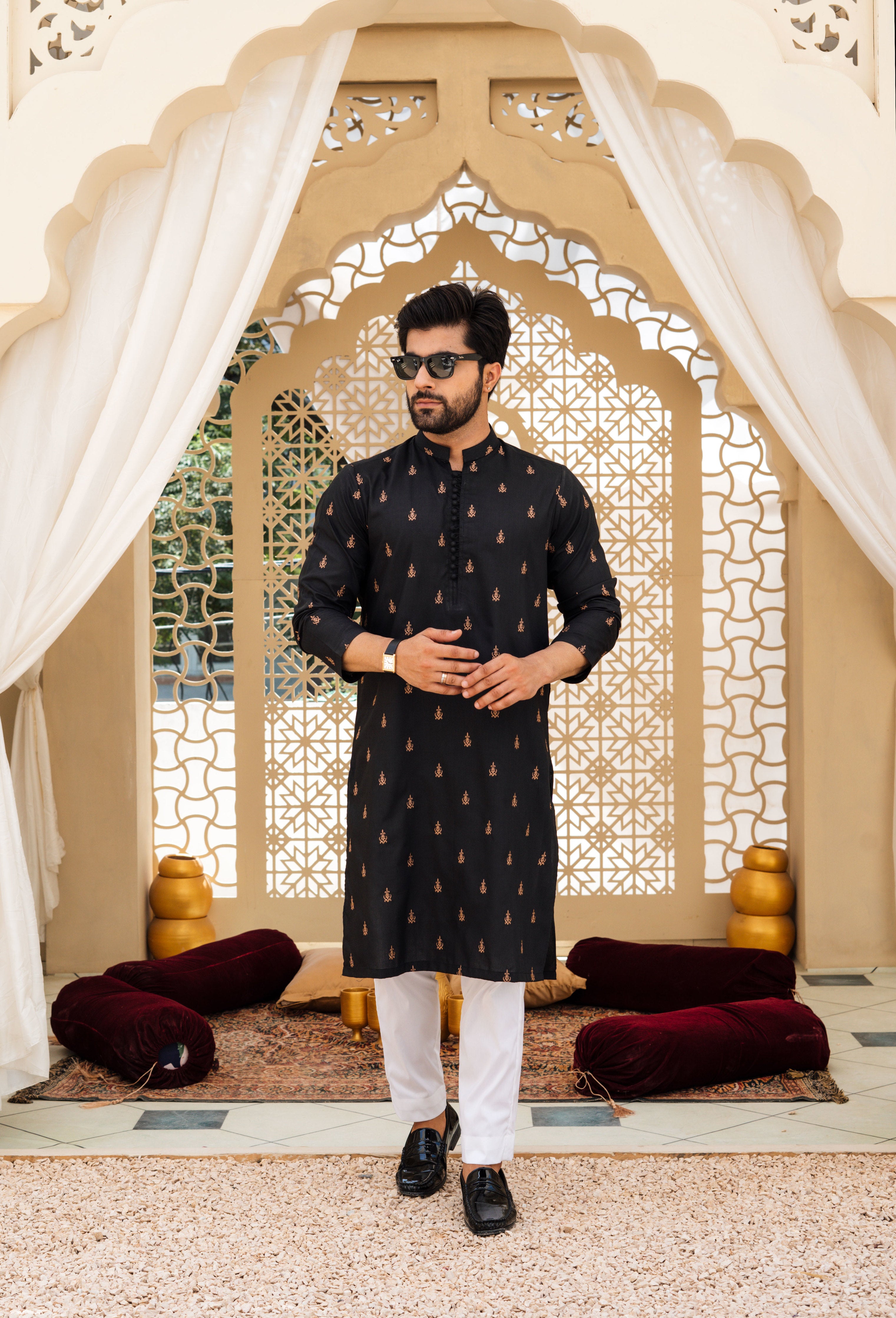 Midnight Black Embroidered Kurta