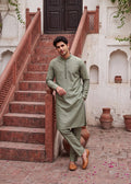 Olive Geometric Heritage Kurta Pajama