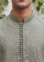 Olive Geometric Heritage Kurta Pajama