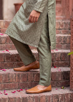 Olive Geometric Heritage Kurta Pajama