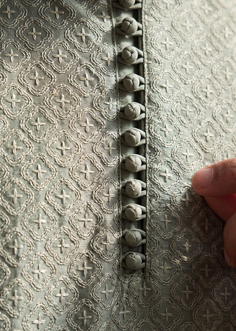 Olive Geometric Heritage Kurta Pajama